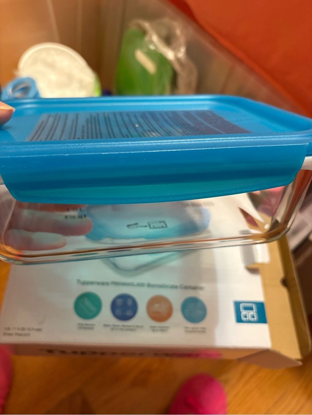 NWT Tupperware PremiaGlass Serve & Storage Container in Teal and Clear 6.5 Cups